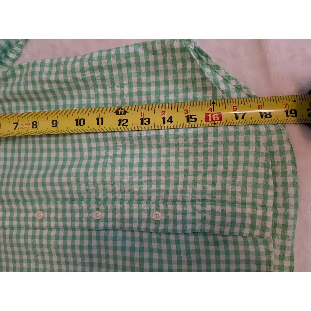 Ralph Lauren Boys Button Down Shirt Size 4 Green Gingham Pony Logo Long Sleeve